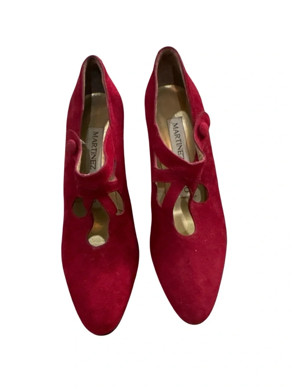 NEW Vintage Martinez Valero Red Suede Garland Heels NEEDS CAPS 6